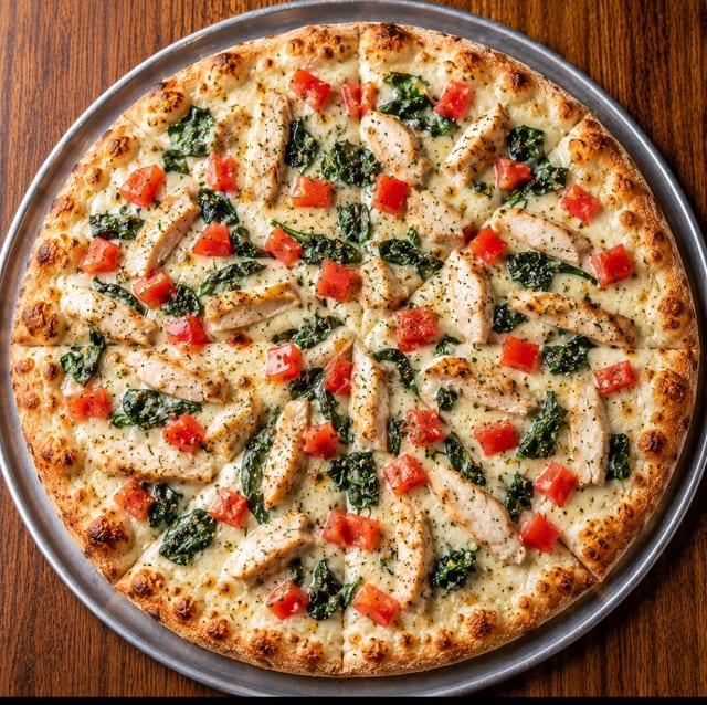 Chicken Alfredo Pizza.